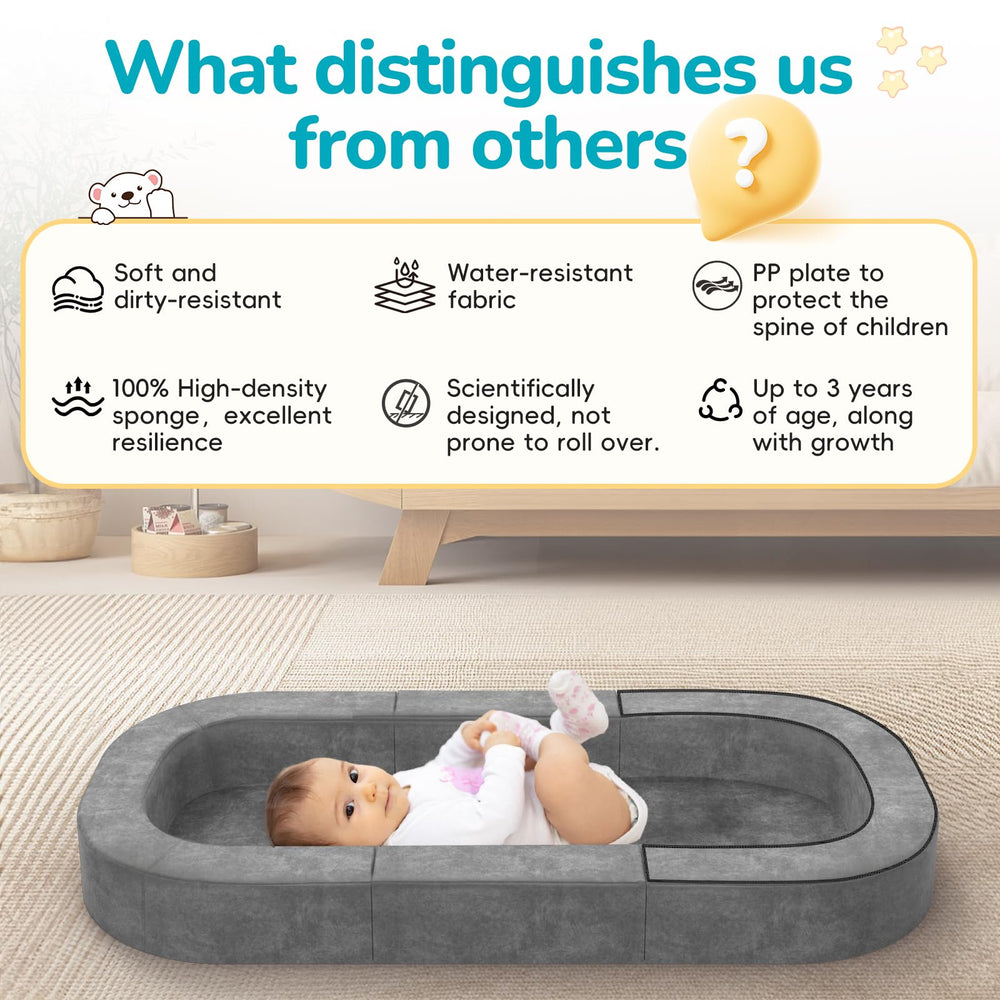Raised sides enhance safety by helping keep baby in place.