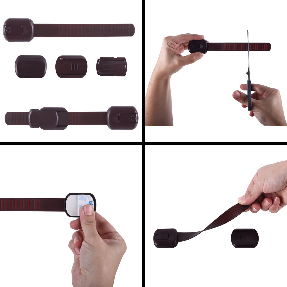 CUTESAFETY locks installed on a brown cabinet door for seamless integration.