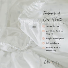 CutieCozy satin crib sheet pack with travel bag for on-the-go changes.