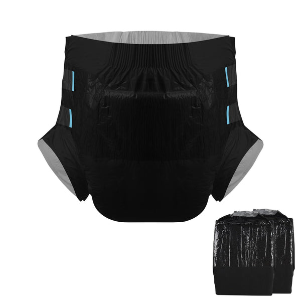 CutiePlusU front view diaper with blue tapes for secure overnight fit.