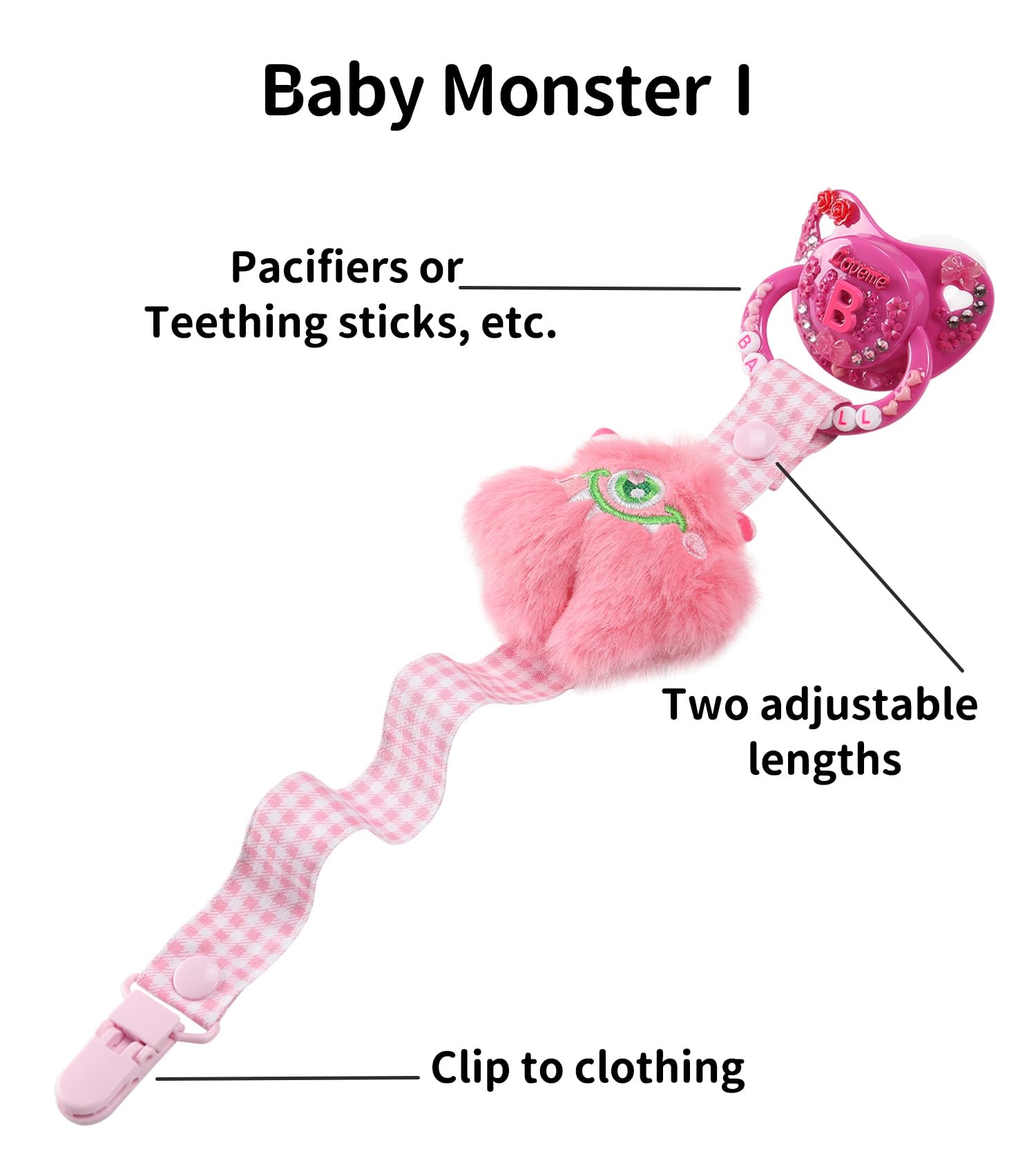 CutiePlusU four-pack pacifier clips featuring Little Monster themes for versatile outfits.
