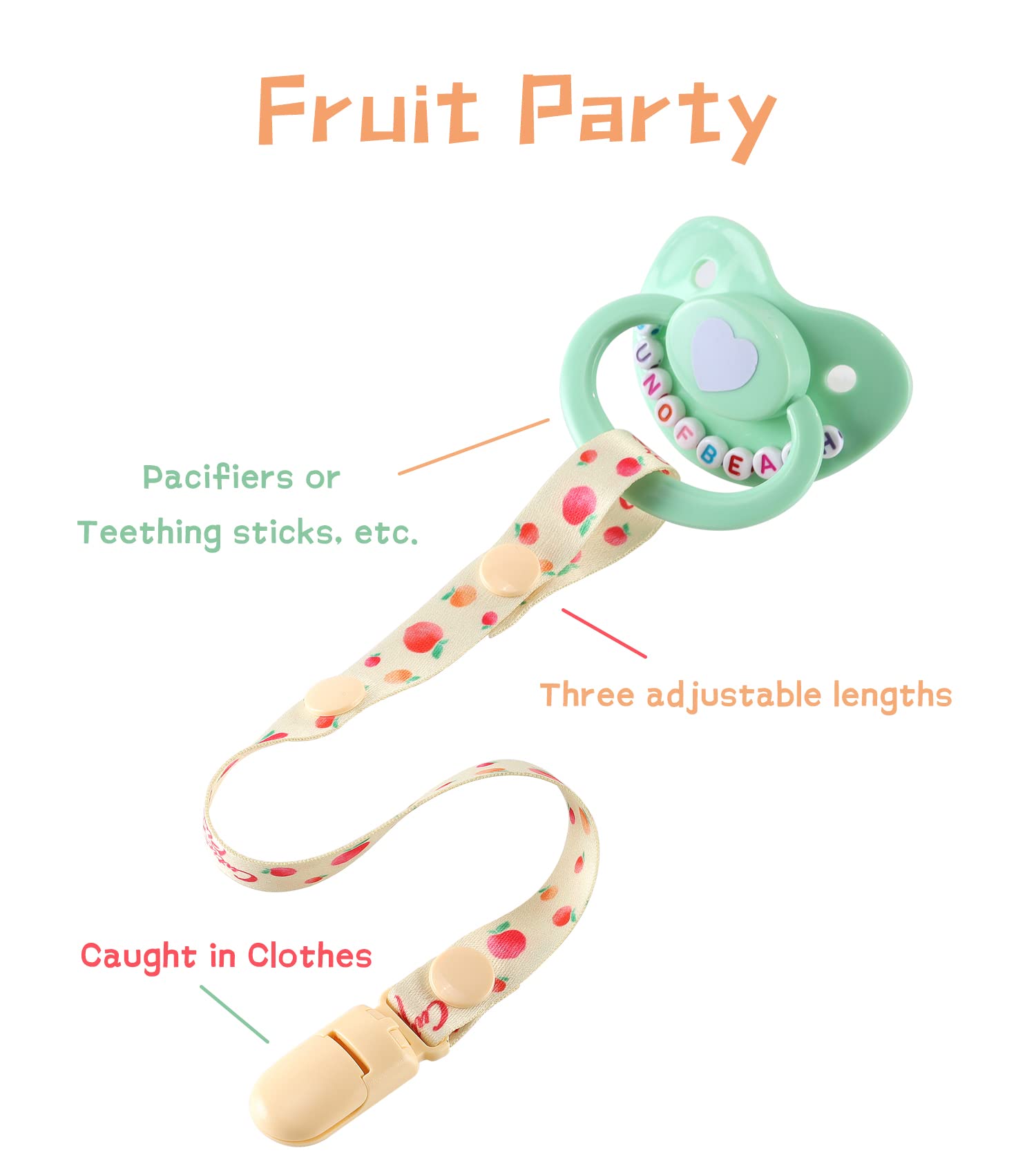CutiePlusU cherries pacifier clip keeps the pacifier handy during outings.