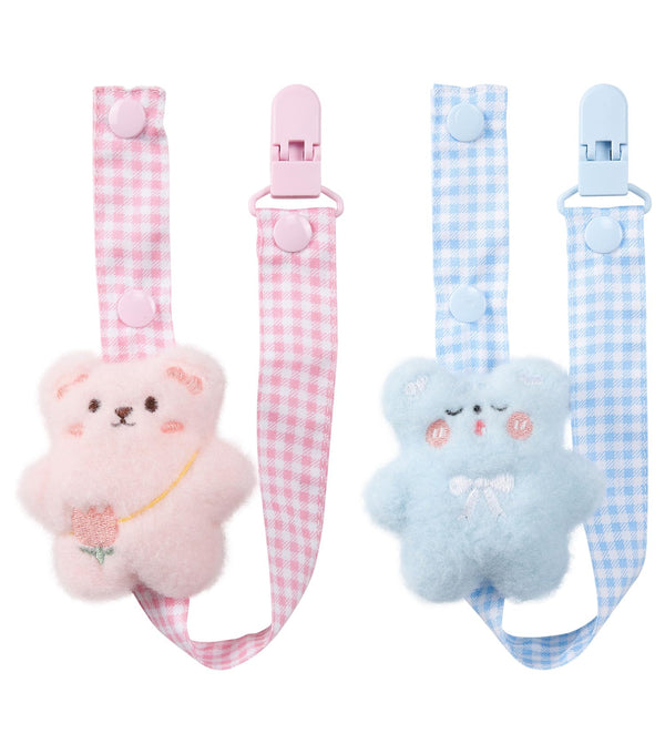 CutiePlusU Happy Bear adult pacifier clip securing a pacifier on the go.