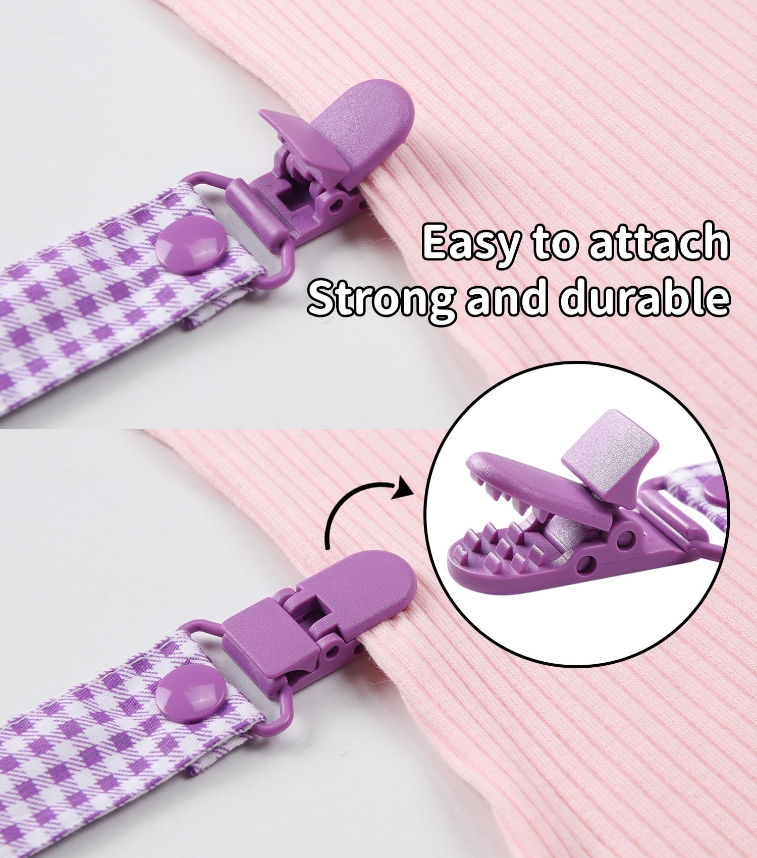 CutiePlusU easy-attachment clip quickly secures pacifiers to clothes.