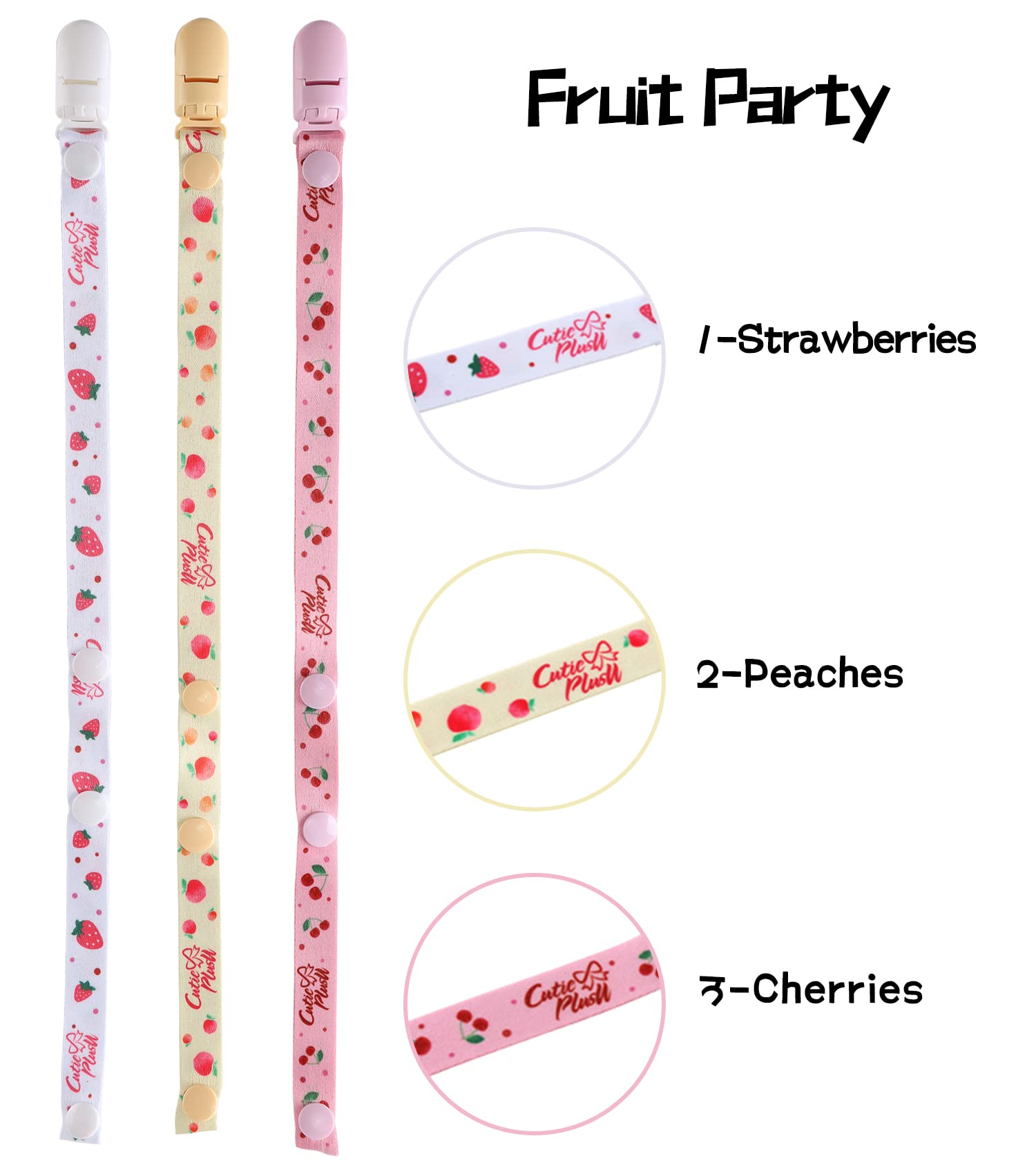 CutiePlusU set-of-3 pacifier clips gives versatile styling for different outfits.