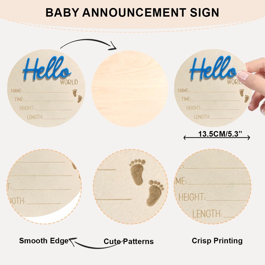 Cuvstvo blue wooden birth sign enhances baby room decor.