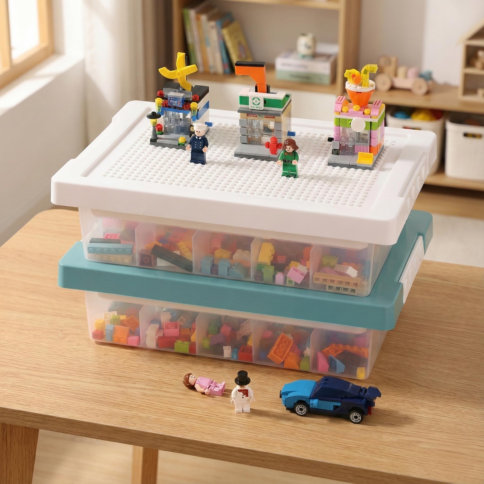 Large capacity holds hundreds of bricks securely.