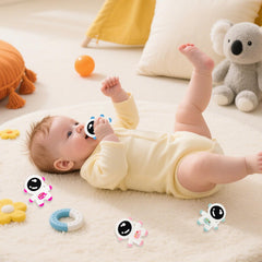 Cuxnoo astronaut design teether with colorful accents engaging baby.