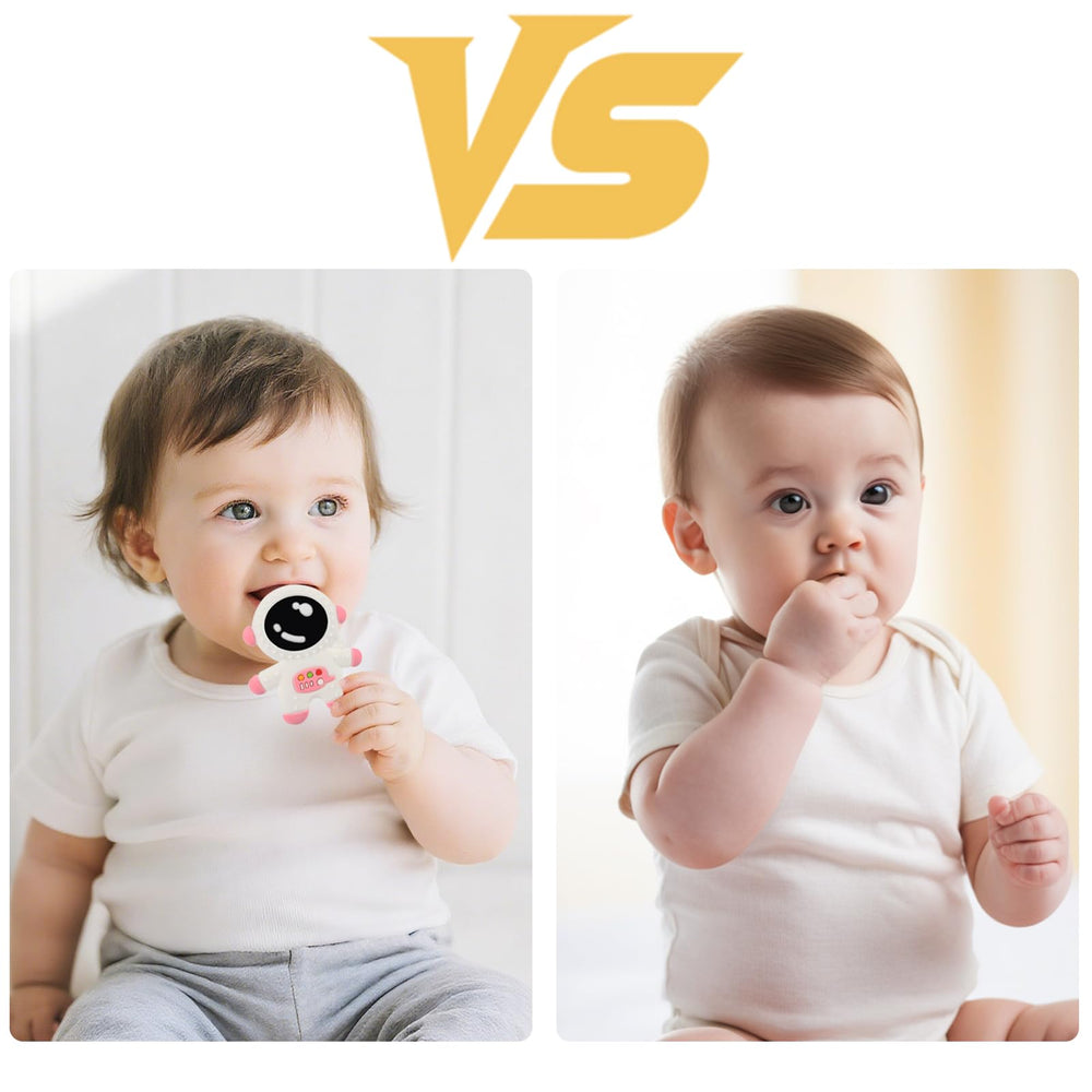 Cuxnoo soft BPA-free silicone teether soothing sore gums.