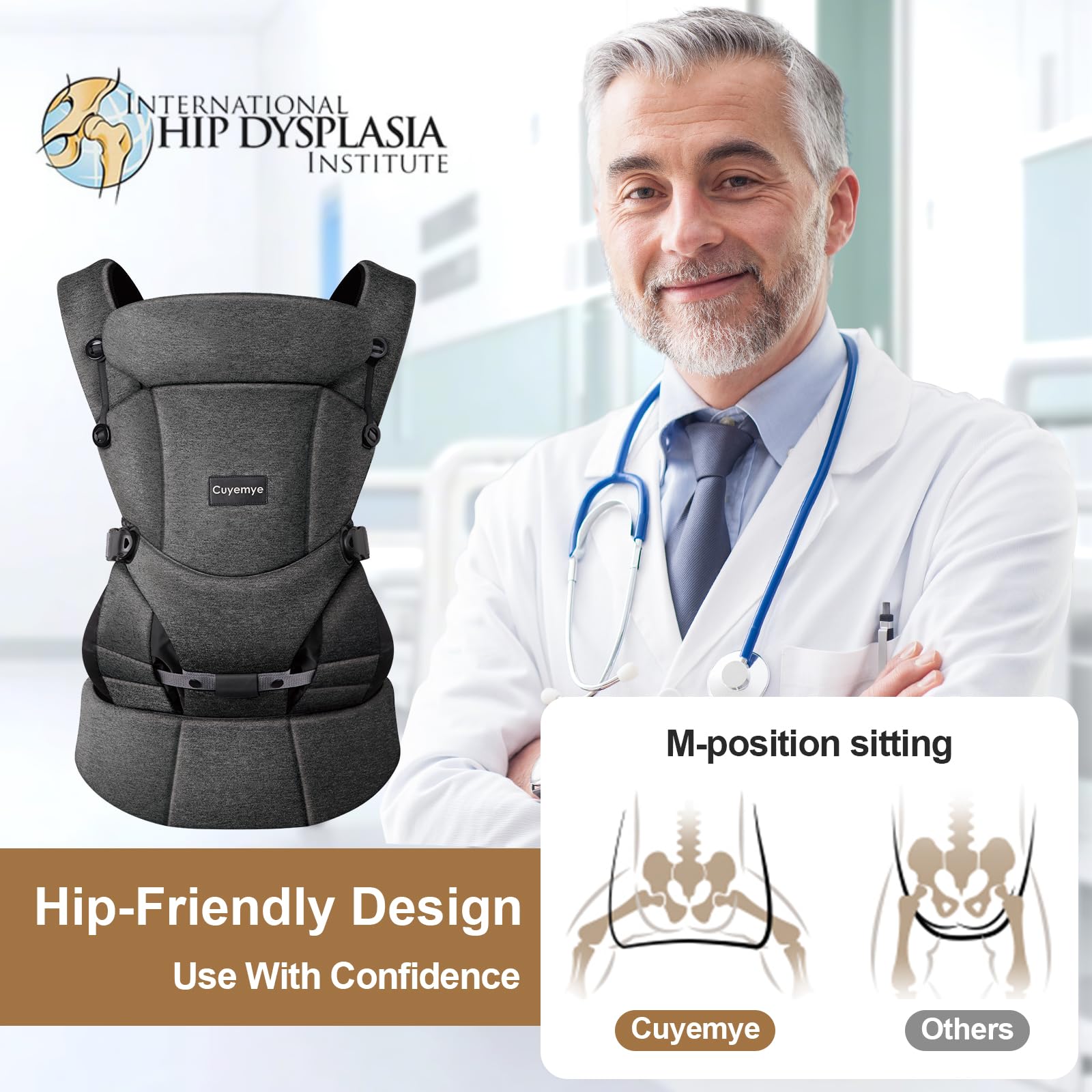 Cuyemye chest-to-chest carry option offering neck support for newborns.