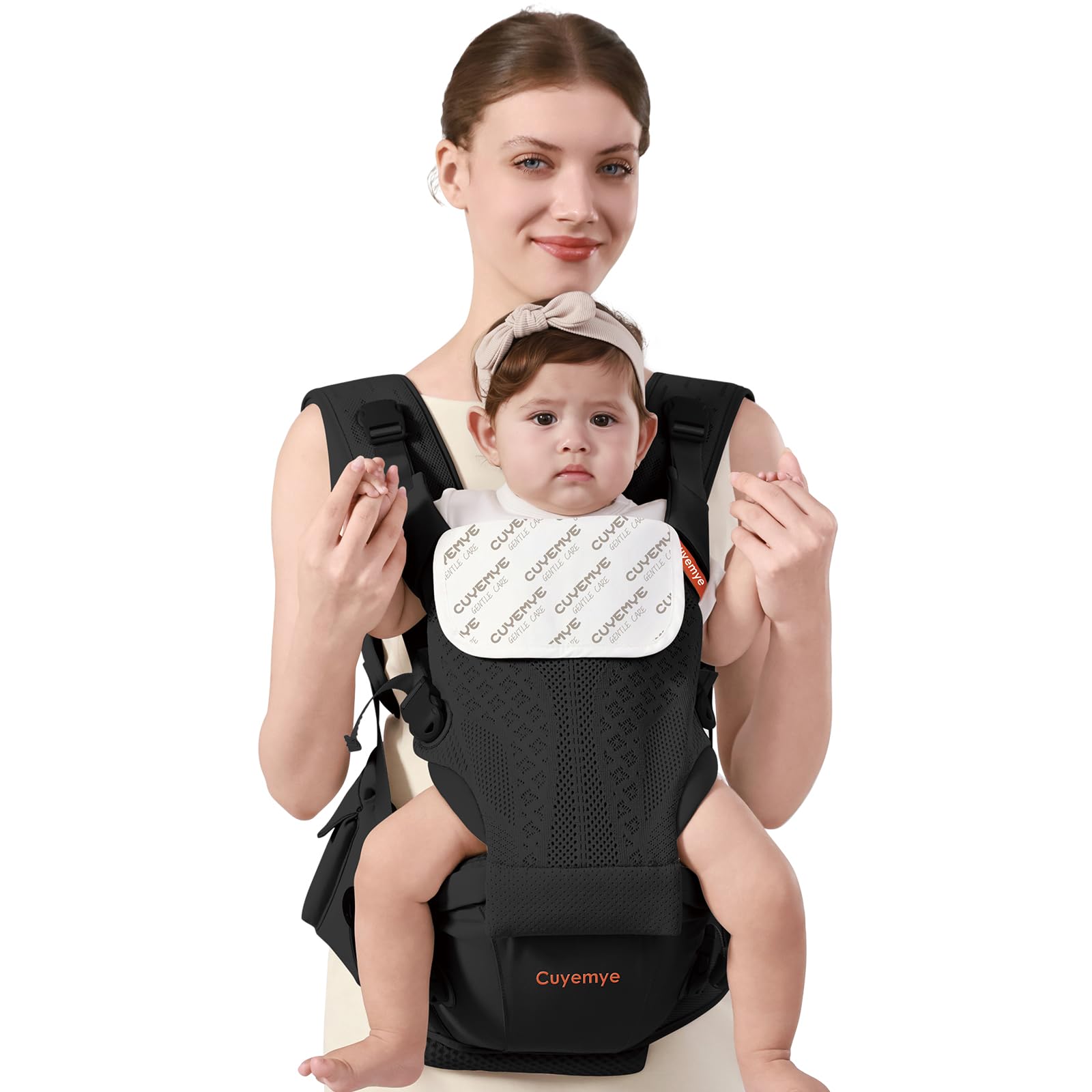 Cuyemye baby carrier hip seat shows ergonomic hip support for newborn to toddler use