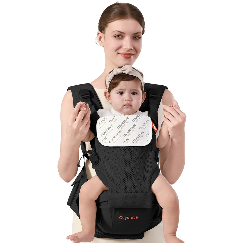Cuyemye baby carrier hip seat shows ergonomic hip support for newborn to toddler use