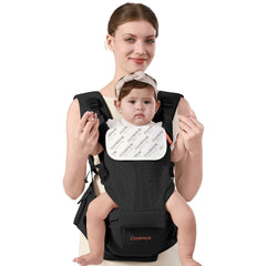 Cuyemye baby carrier hip seat shows ergonomic hip support for newborn to toddler use