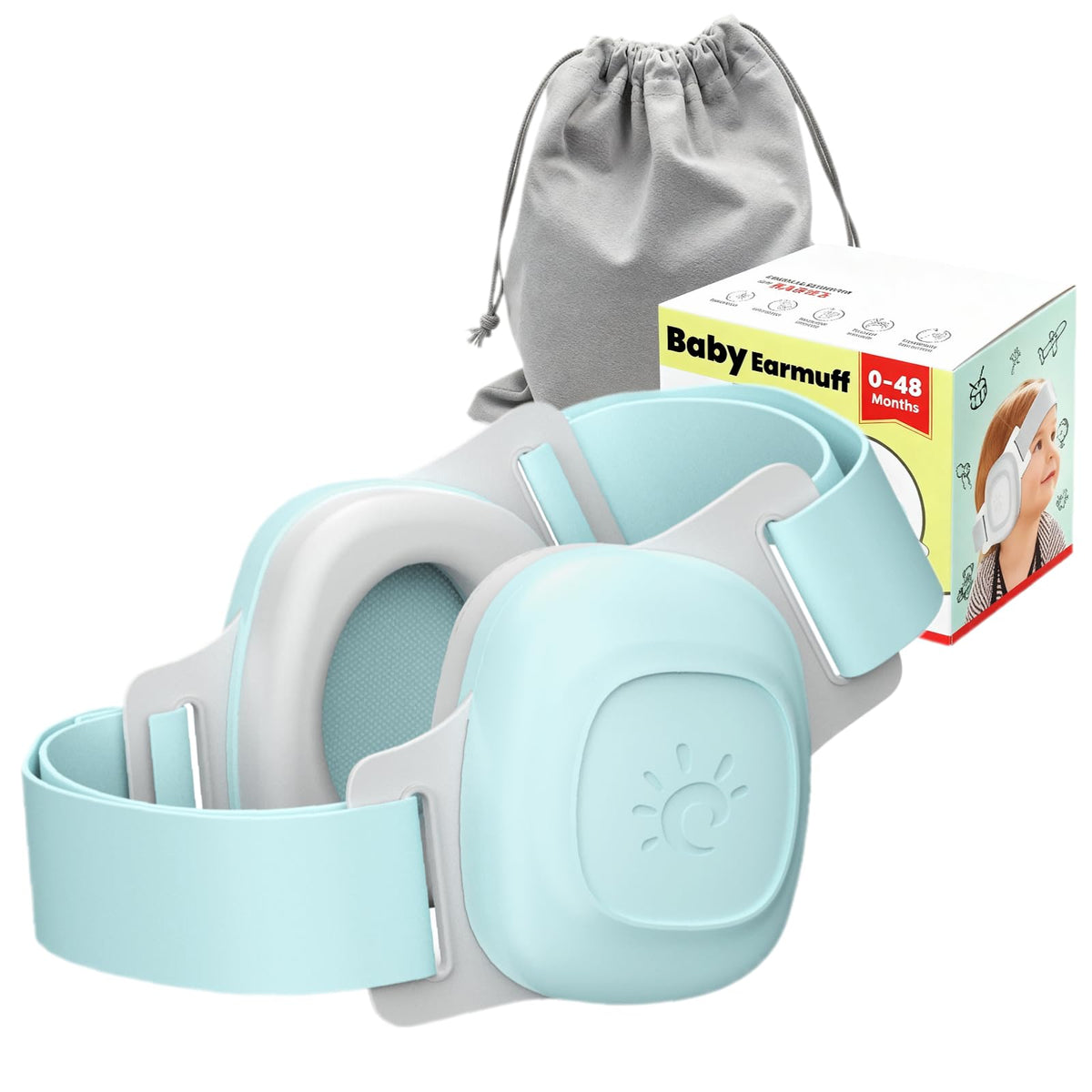 CVCoin baby earmuffs blue with 25dB noise reduction for travel comfort.