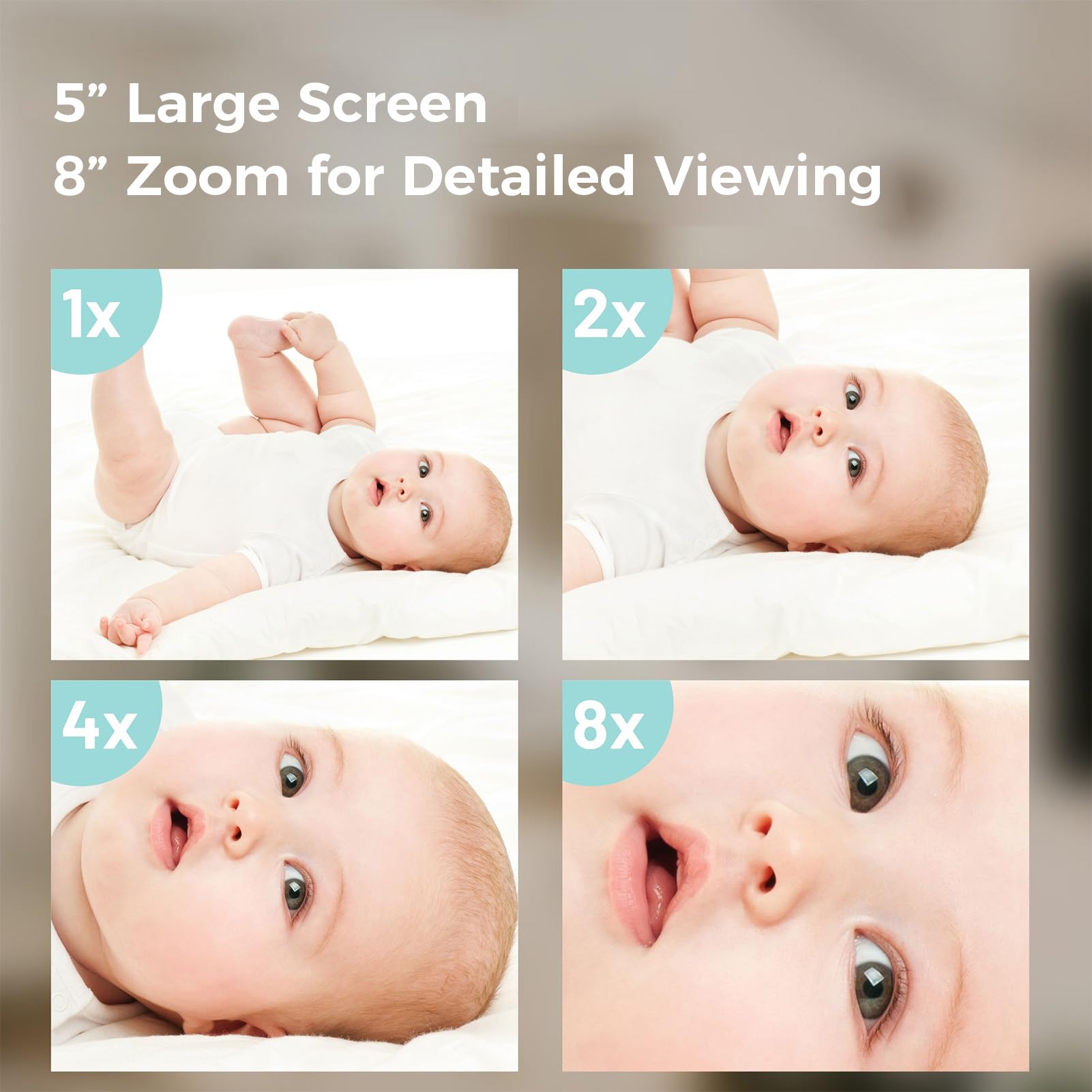 Cyanpink video baby monitor 5000mAh battery for long, charger-free sessions.