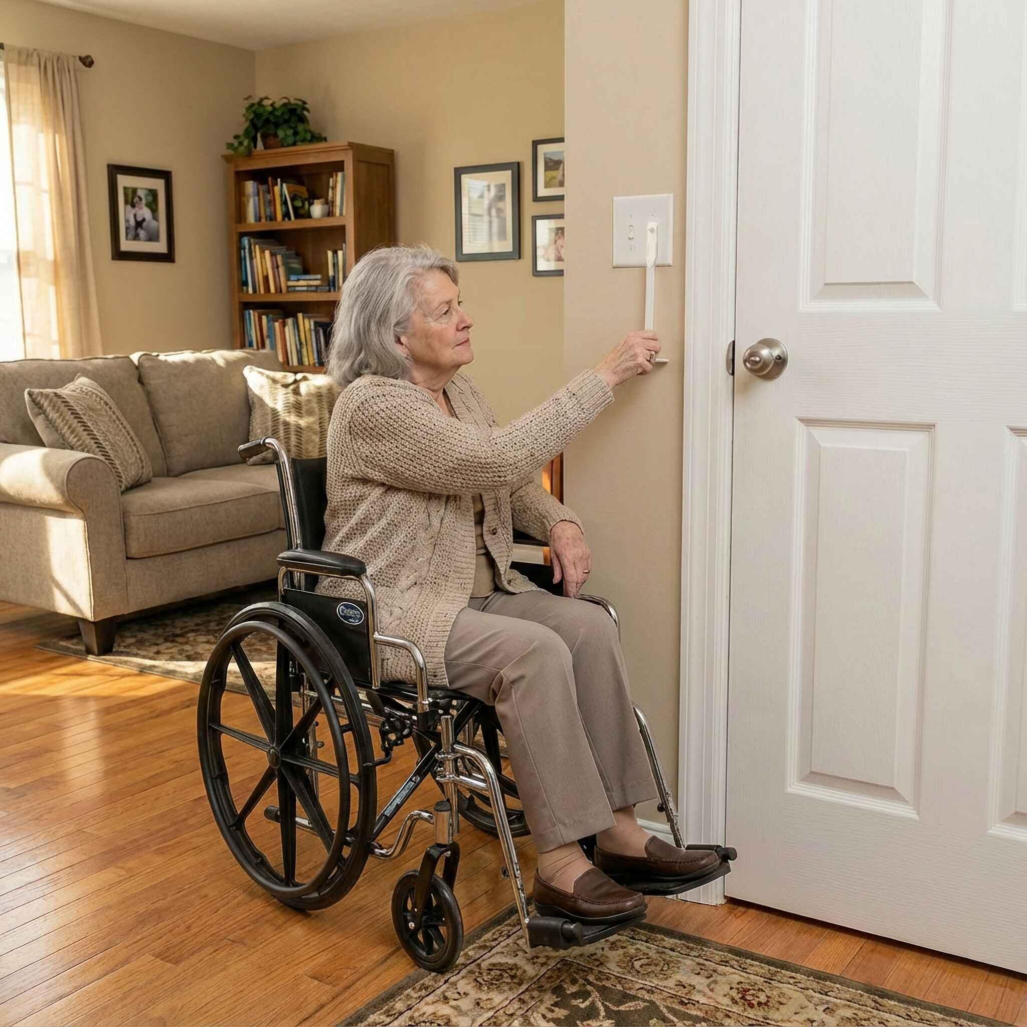 CyberNexus extender aiding senior access to lights in daily routines