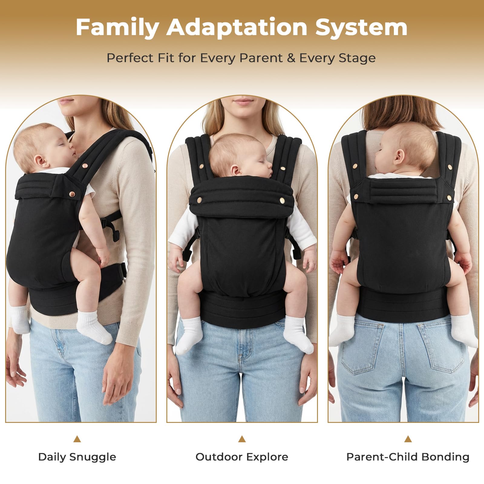 CycleMore adjustable fit baby carrier suitable for all caregiver sizes