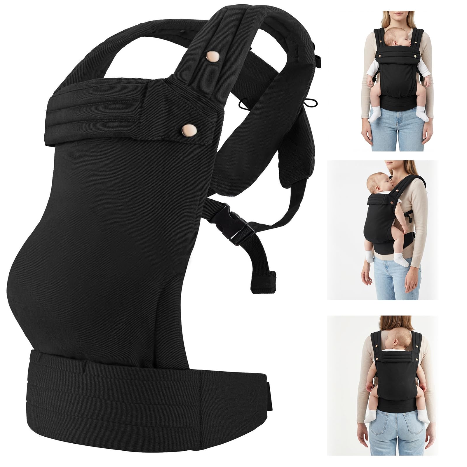 CycleMore baby carrier in front carry position showing close bonding and hands-free use