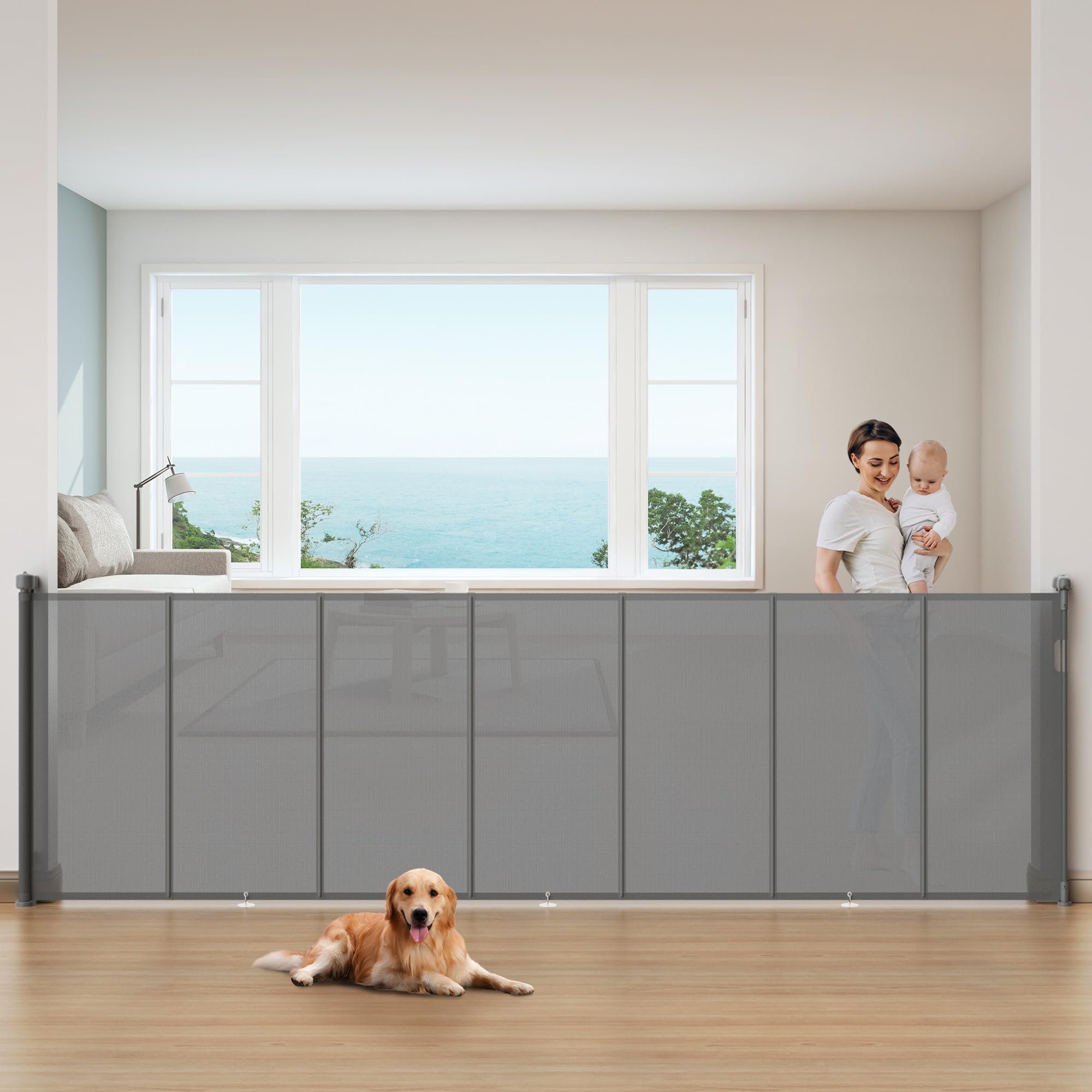Cylrod 150-inch retractable gate extended to fit wide openings for stairs