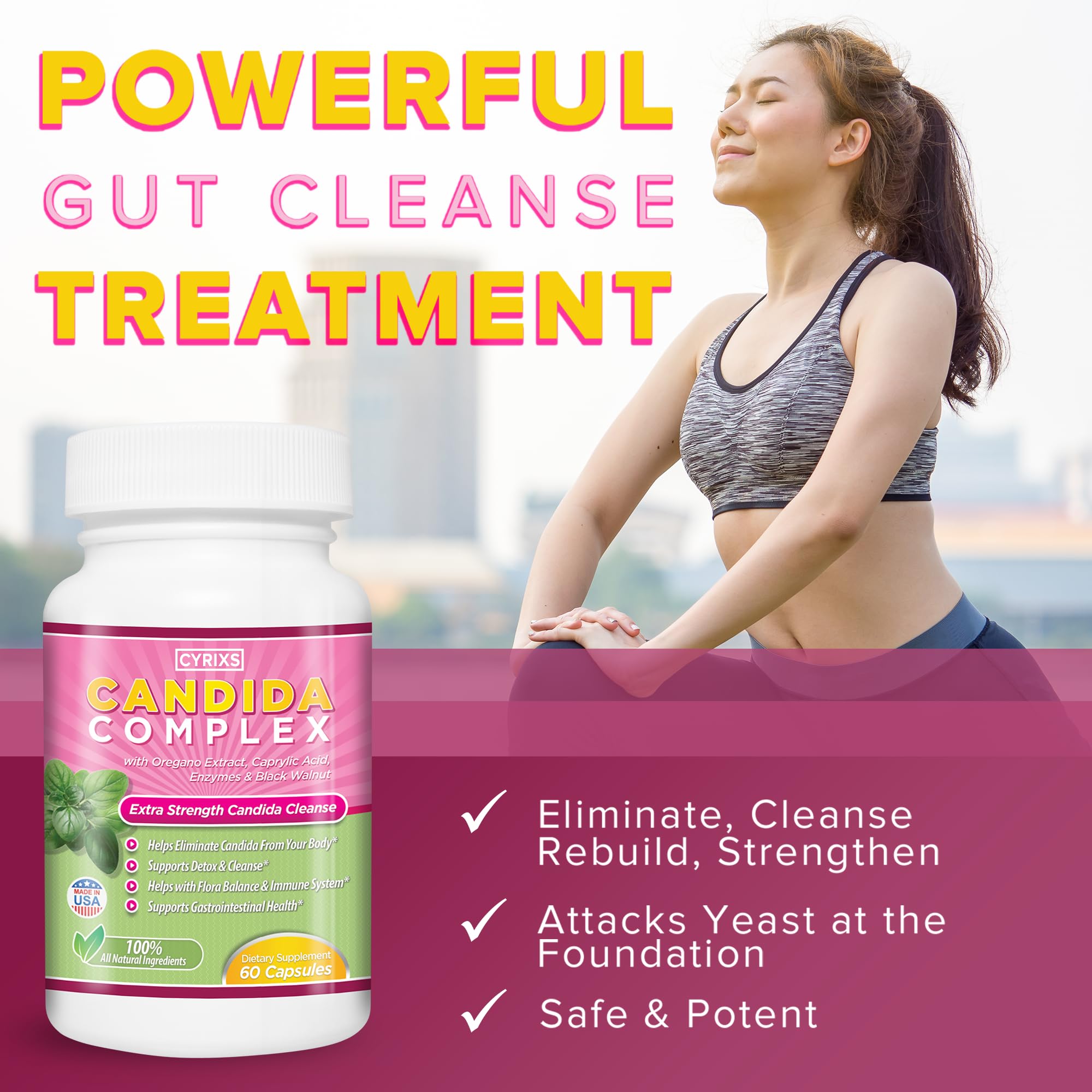 Cyrixs Health Candida Complex capsules ready for daily use and support.