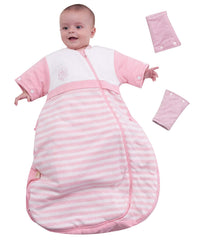 Cyuuro baby sleeping bag pink with detachable sleeves close-up showing versatile coverage