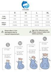 CYUURO sleeping bag size chart: secure fit from small to X-large.