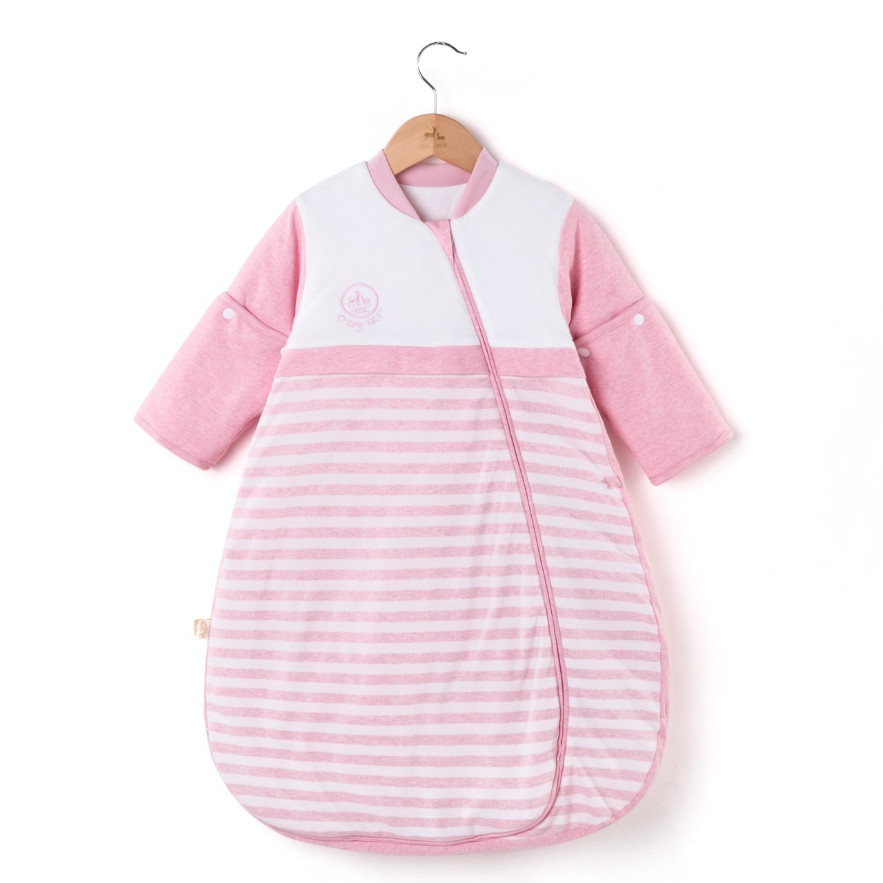 CYUURO baby sleeping bag with detachable sleeves pink closeup showing adjustable warmth