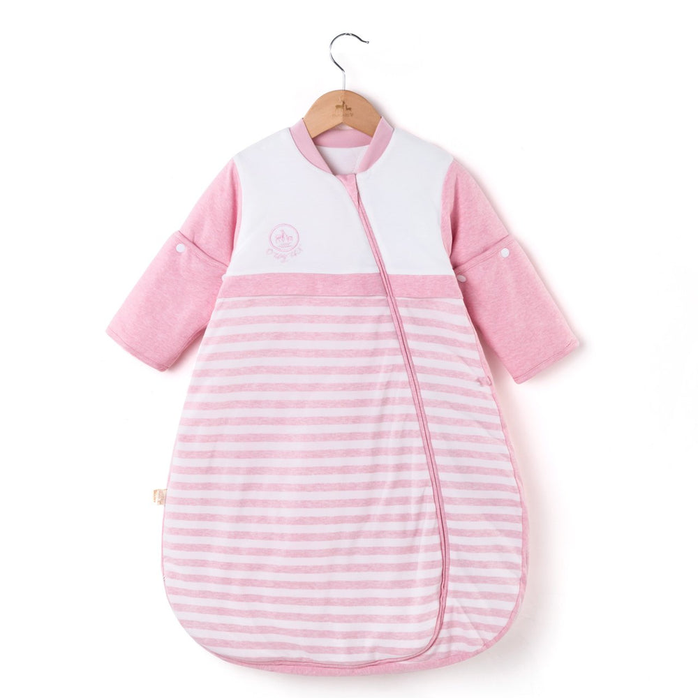 CYUURO baby sleeping bag with detachable sleeves pink closeup showing adjustable warmth