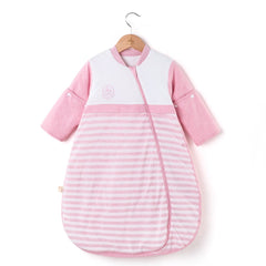 CYUURO baby sleeping bag with detachable sleeves pink closeup showing adjustable warmth