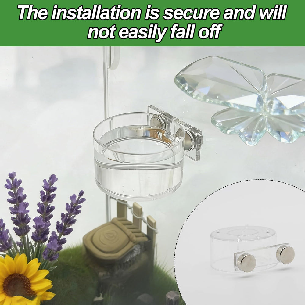 CYUXING magnetic attachment keeps bowls in place inside or outside the enclosure.