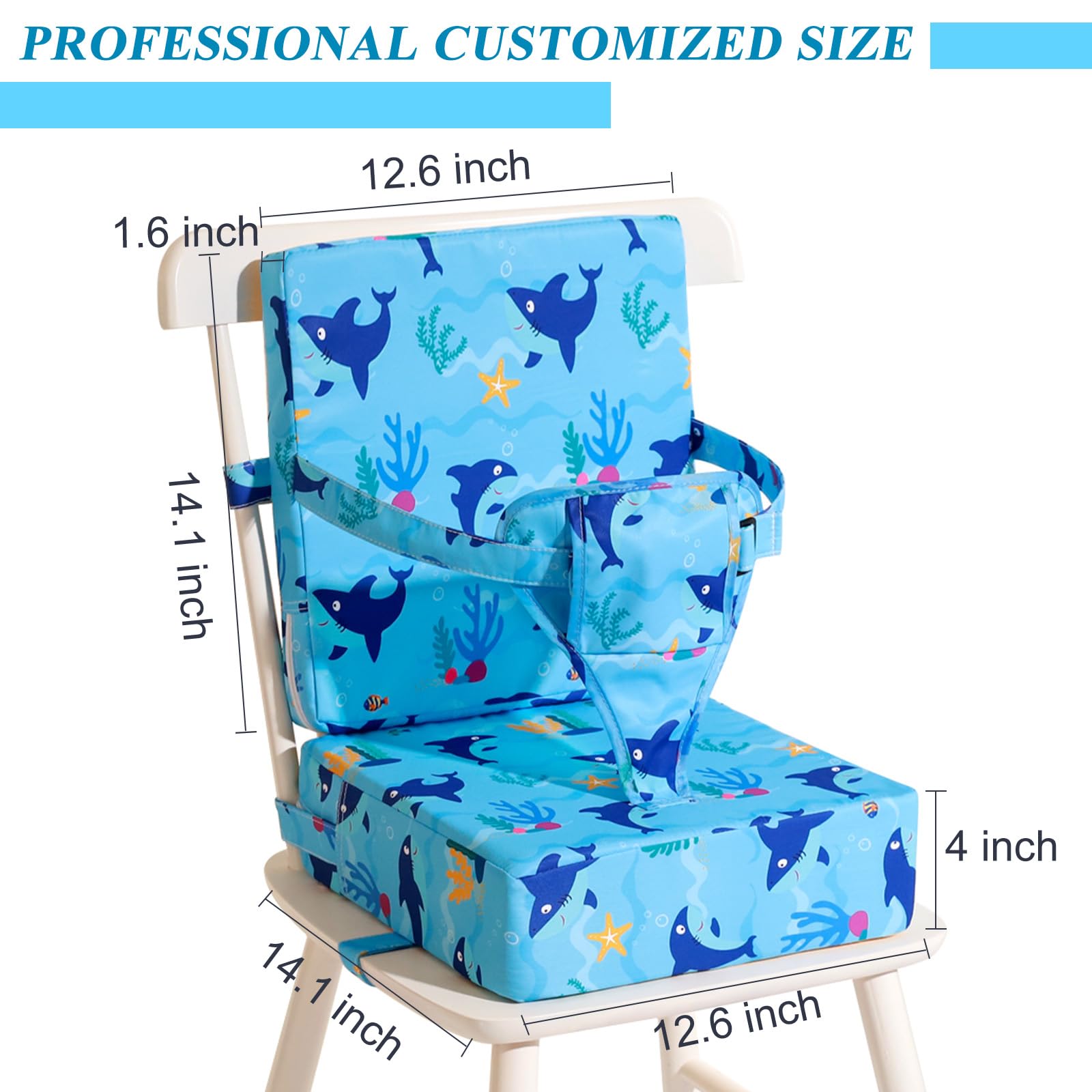 Czrrzl dinosaur booster seat with harness supports toddlers during meals.