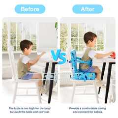 Czrrzl booster seat with non-slip bottom keeps little eater in place.