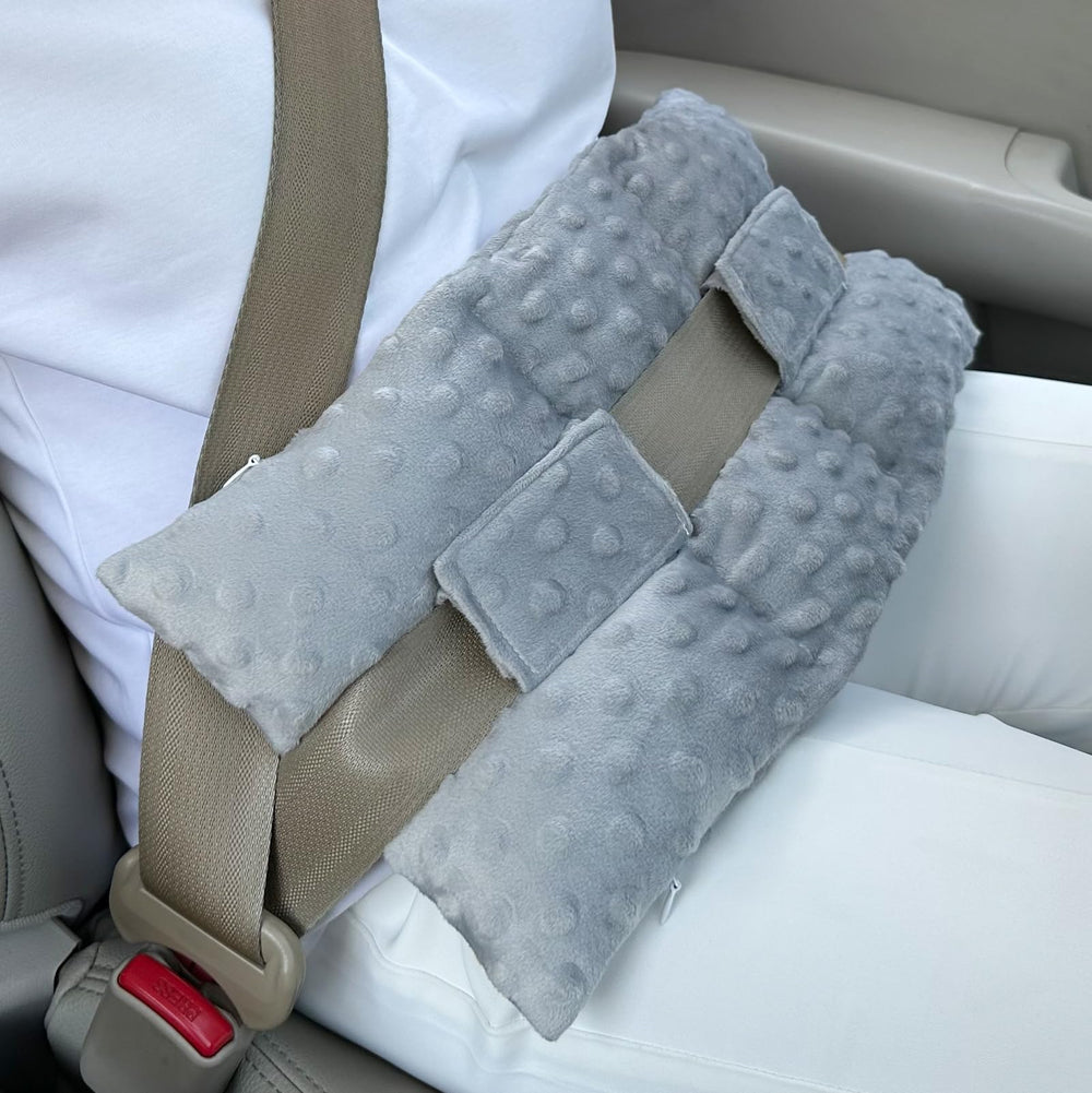 D. Cozy ostomy seatbelt pillow cover shows plush minky fabric for comfort.