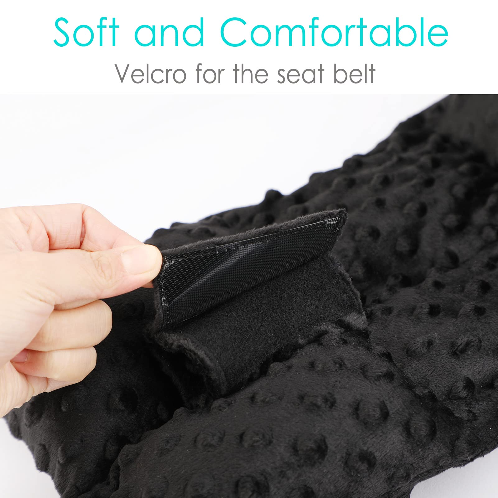 D. Cozy ostomy seat belt pillow close-up of soft Minky Dot fabric enhancing comfort.