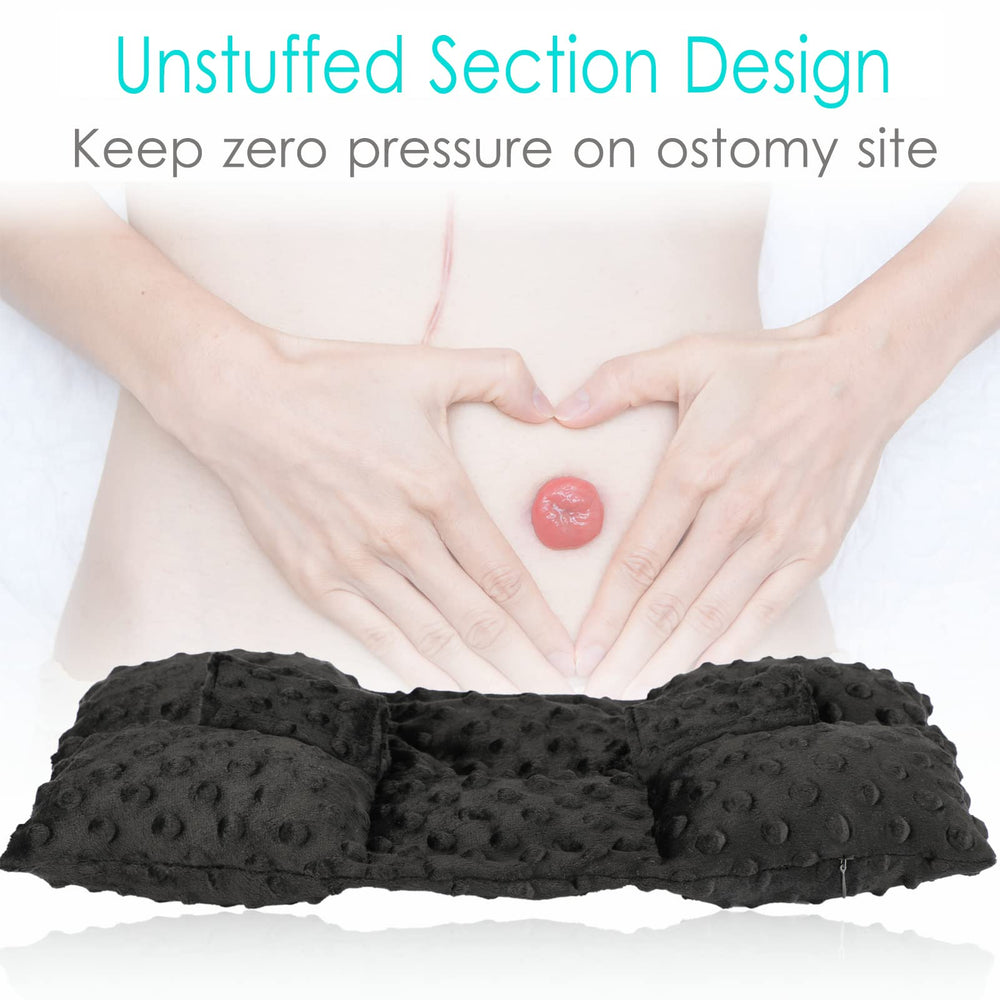 D. Cozy ostomy seat belt pillow side view shows adjustable fit and secure Velcro wrap.