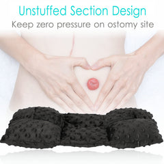 D. Cozy ostomy seat belt pillow side view shows adjustable fit and secure Velcro wrap.