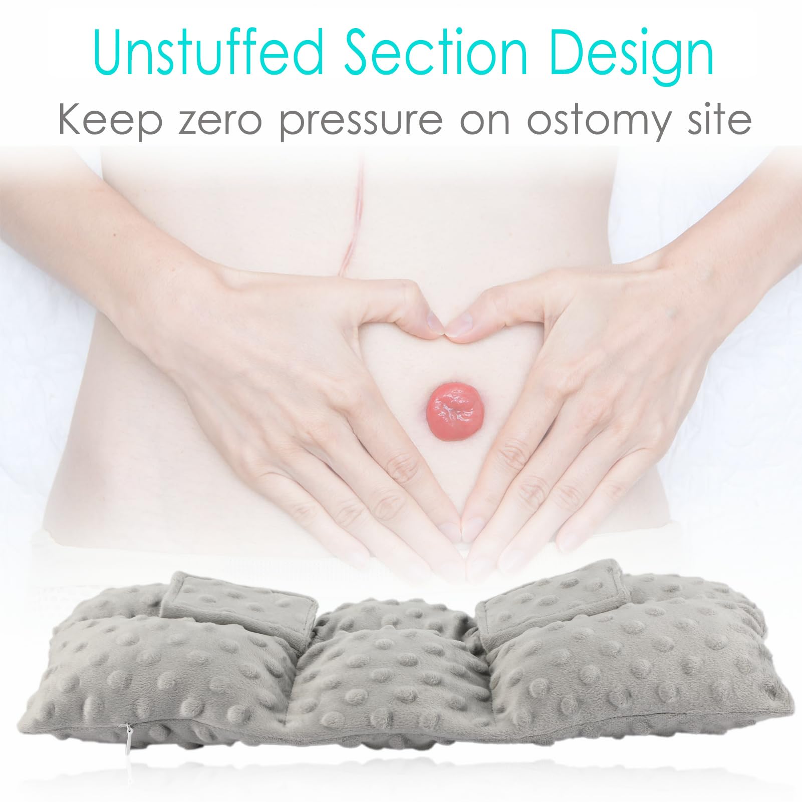 D. Cozy ostomy seatbelt pillow side view with adjustable wrap.