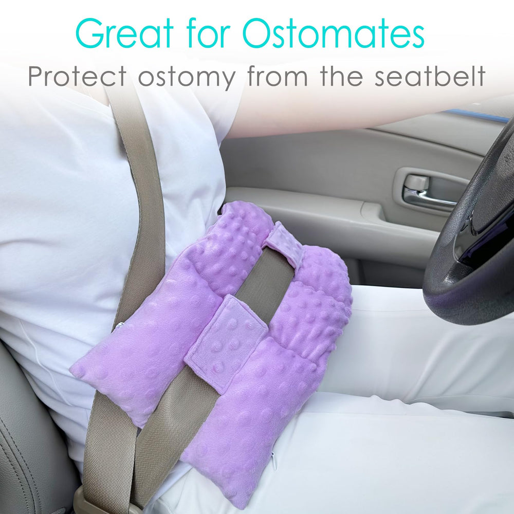 D. Cozy Ostomy Seat Belt Pillow close-up of soft minky fabric.