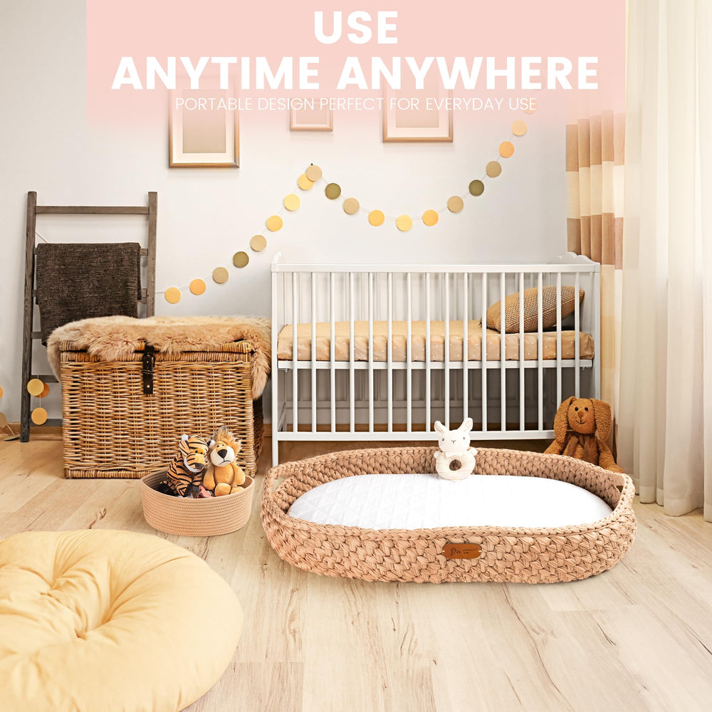 D'OR BABY boho nursery decor basket complements future storage.