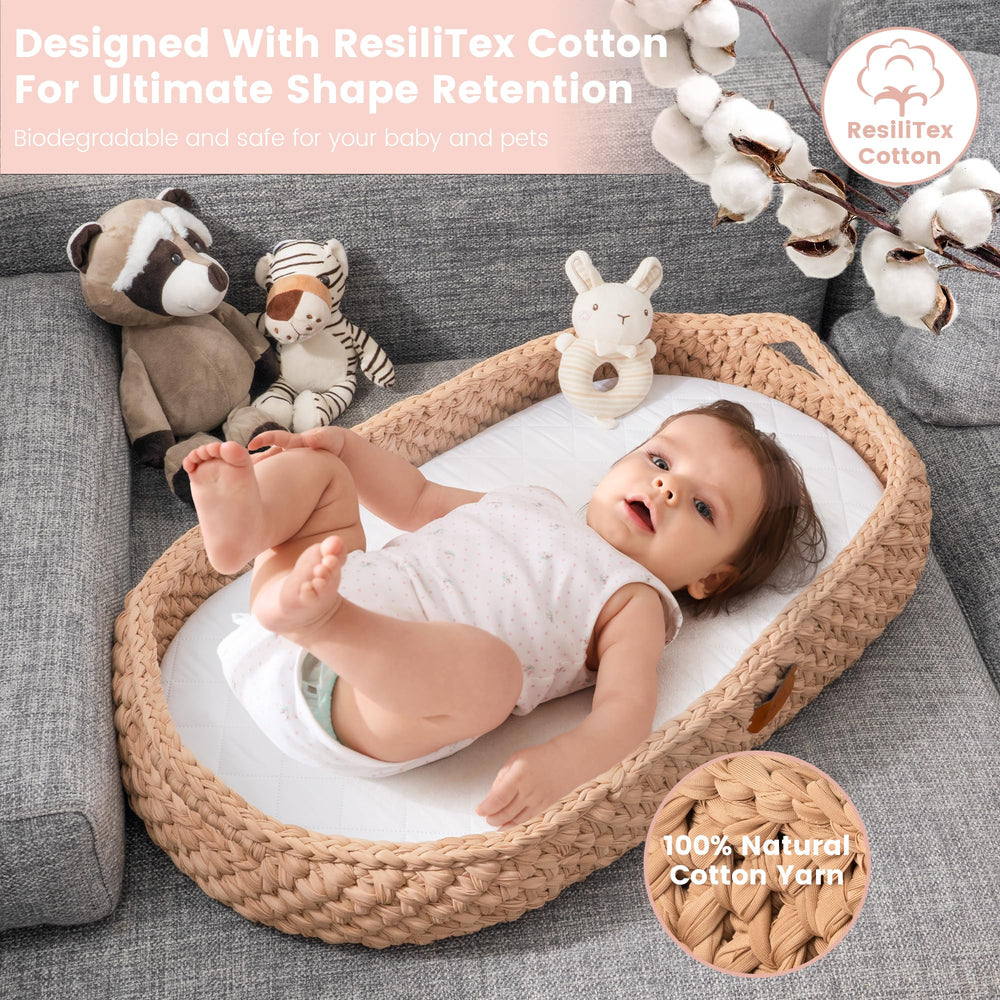 D'OR BABY Moses basket with 1.2 inch foam cushion supports newborn comfort.