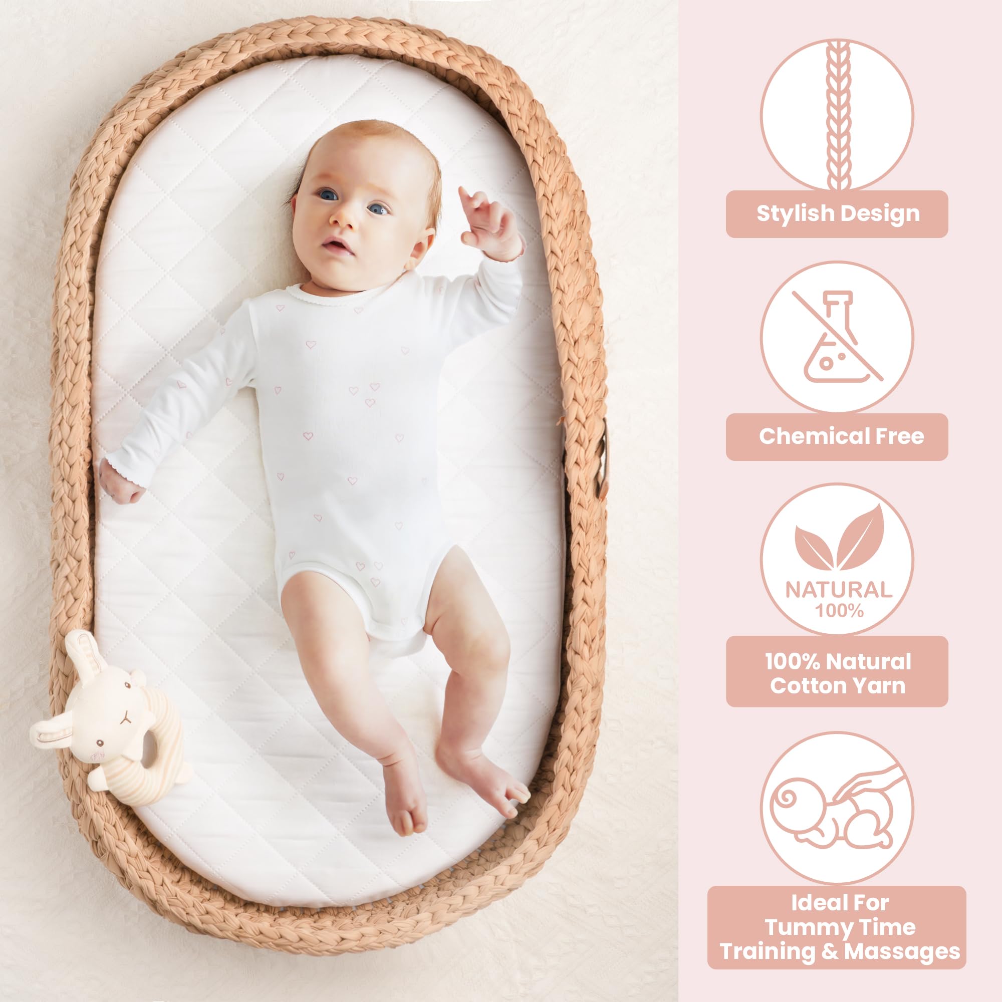 D'OR BABY rattle shaker included for comforting baby during changes.