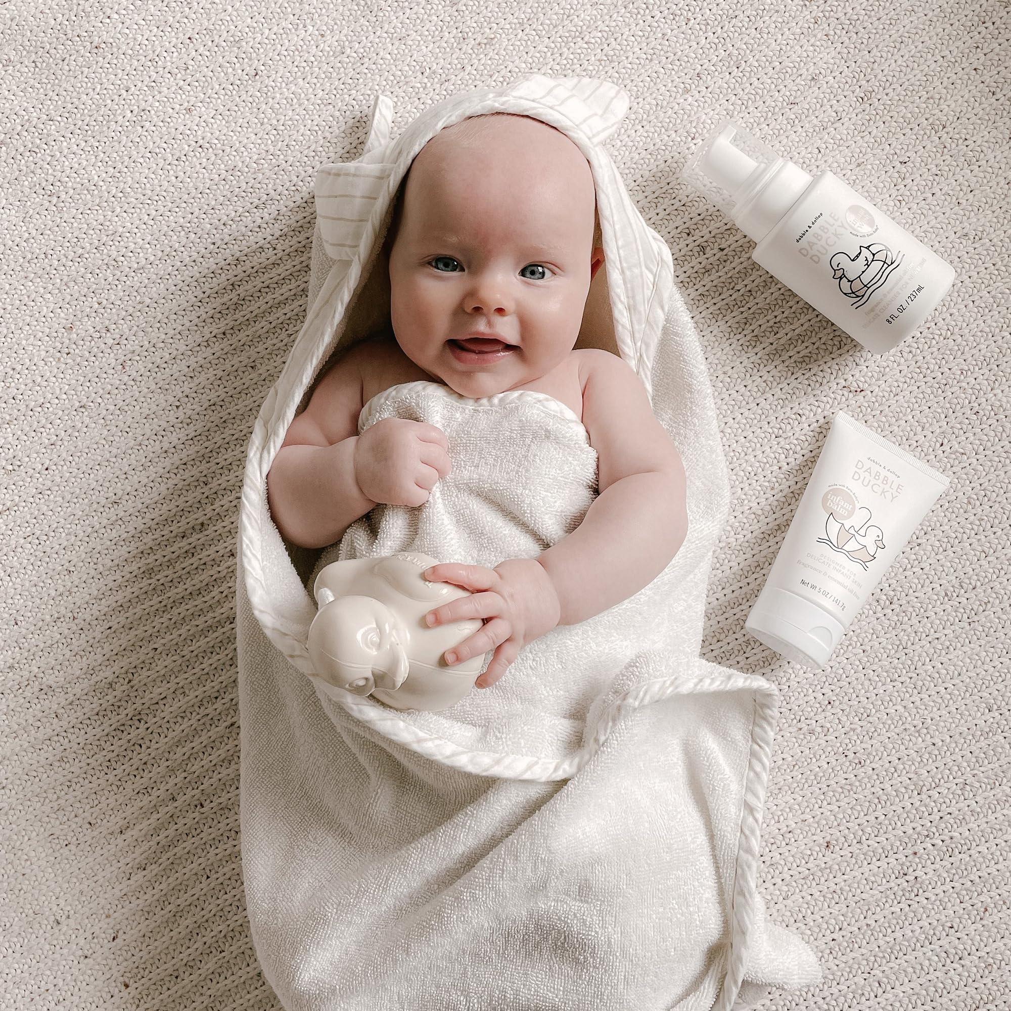 Dabble & Dollop Infant Balm fragrance-free and tear-free on baby skin