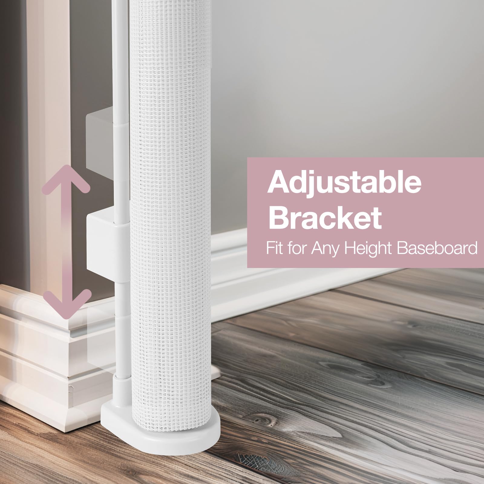 Dabormi adjustable hardware fits various baseboards for secure mounting.