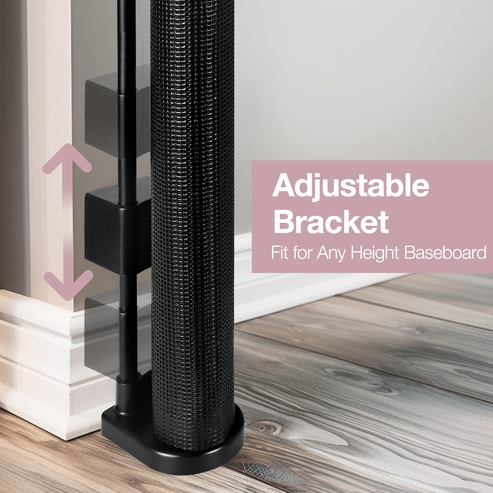 Adjustable hardware of Dabormi gate to fit varied baseboard heights.