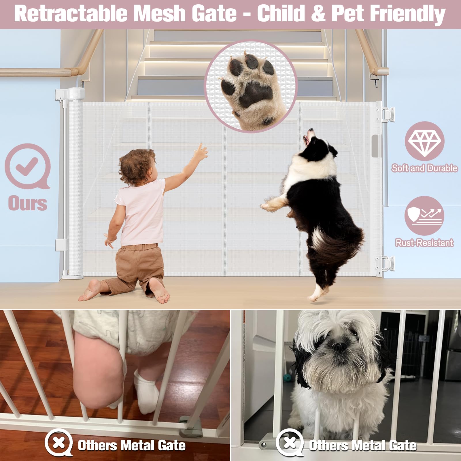 Dabormi mesh gate shows kid and pet friendly design.