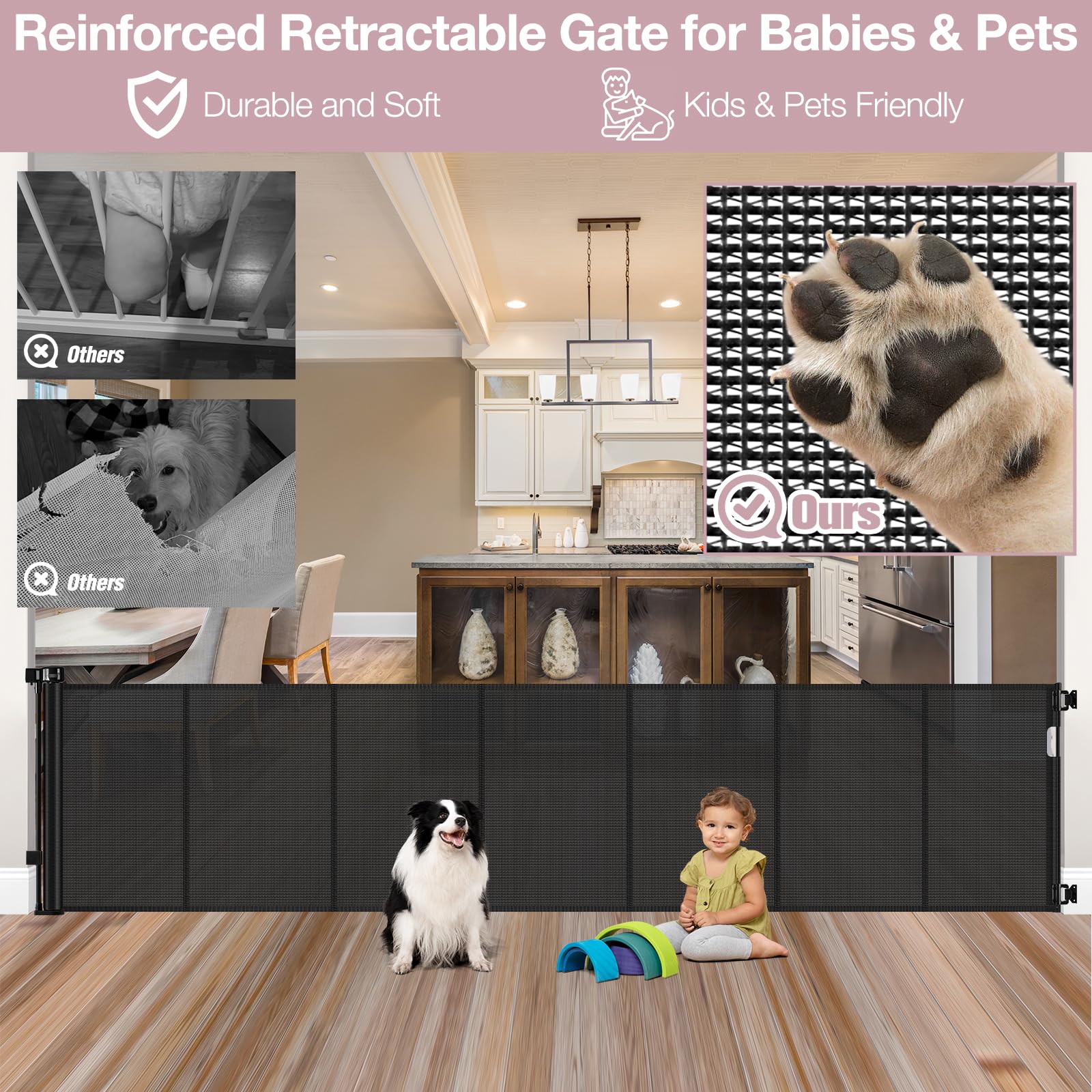 One-hand operation of Dabormi gate for easy flow with a child or items.