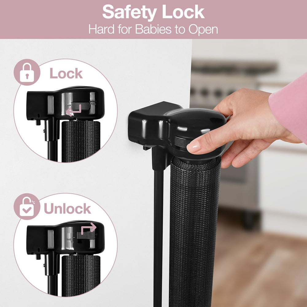 Outdoor deck installation of the Dabormi gate demonstrating wide opening use.