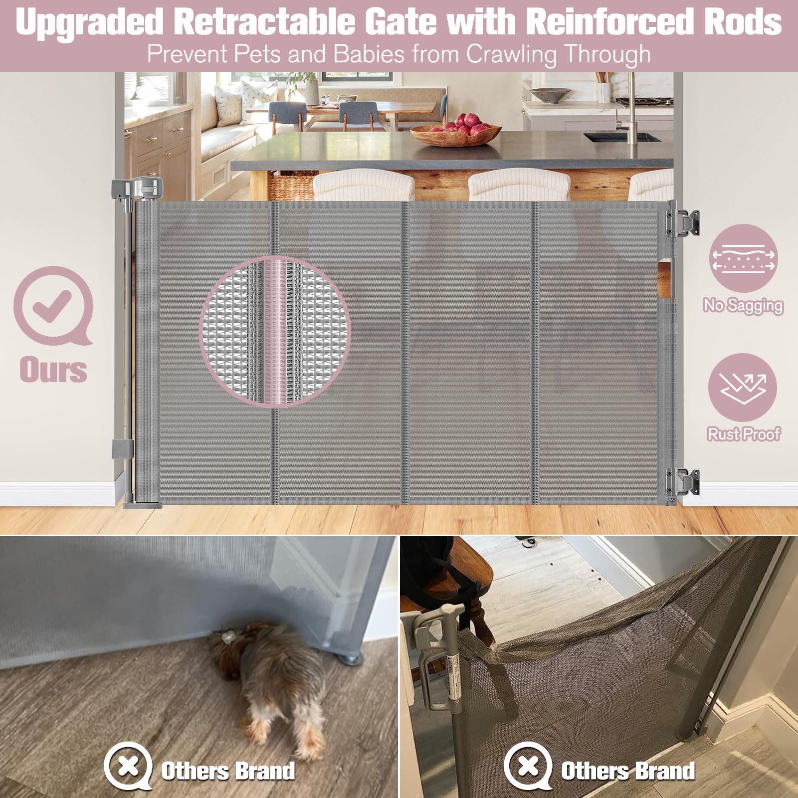 Dabormi retractable gate extended across a doorway, showcasing indoor and outdoor versatility.