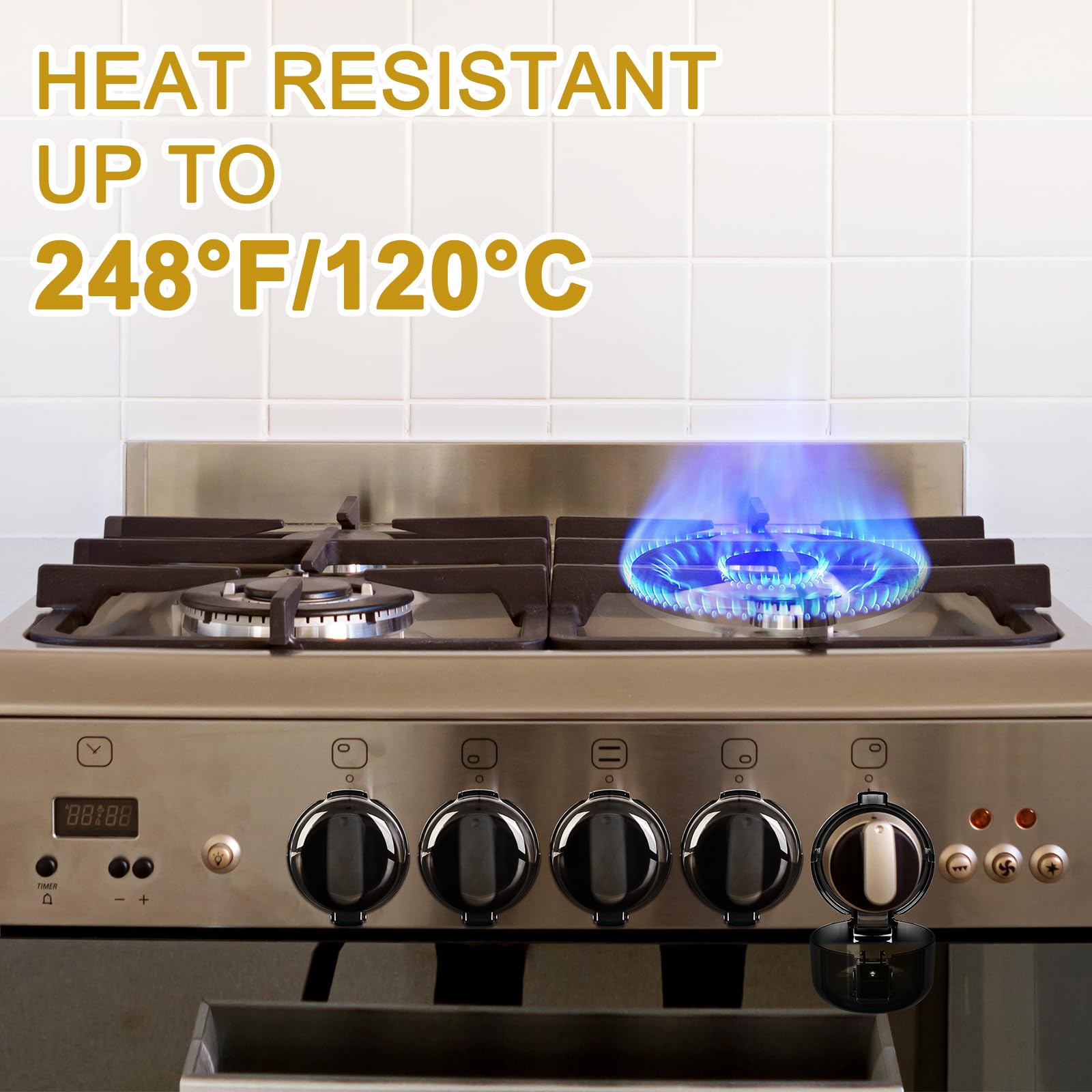 Dabormi stove knob covers are heat resistant up to 248°F for kitchen use.