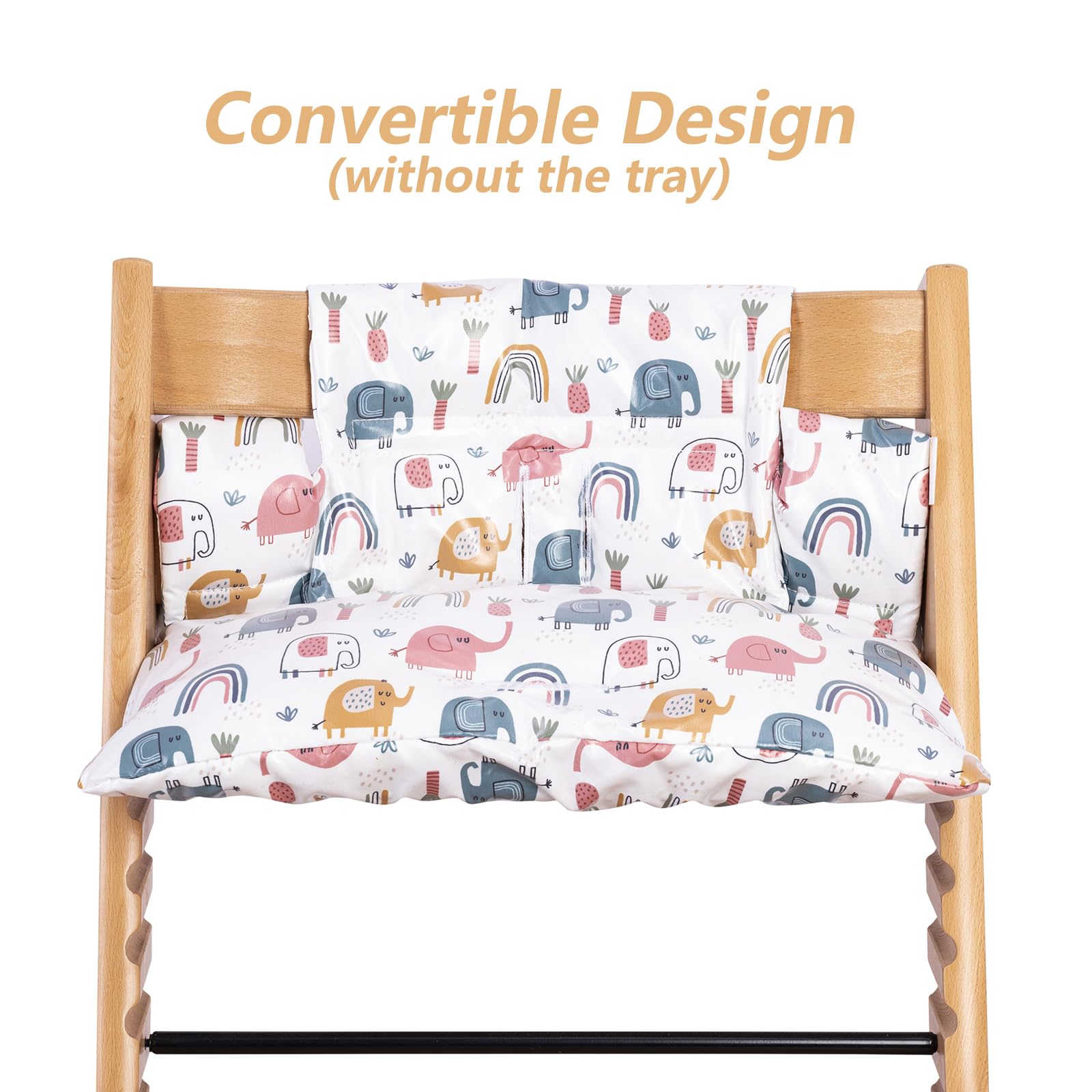 DADOUMAN colorful elephants print adds playful style to mealtimes.
